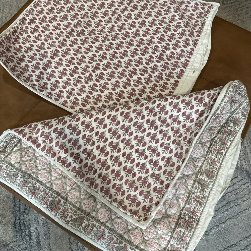 Pottery Barn Amalia Block Print EURO Sham Lot Of 2 Boho 26x26” 2